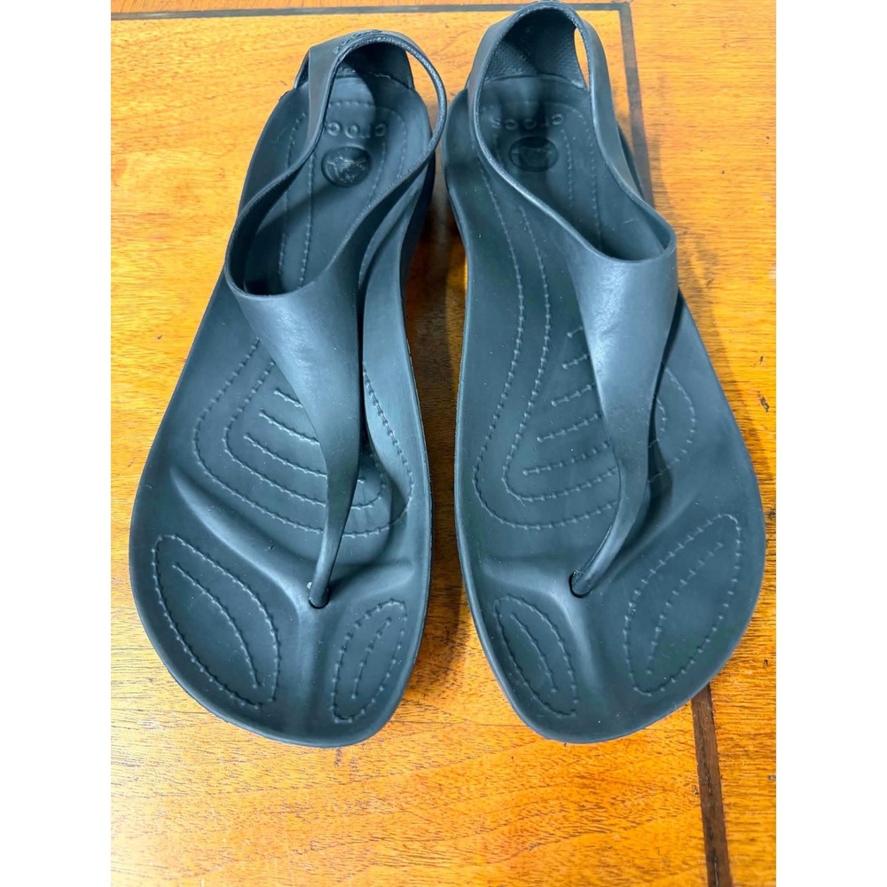 Crocs Womens 9 Black Sexy Flip Sandals Thong Ankle Strap Minimalist Comfort